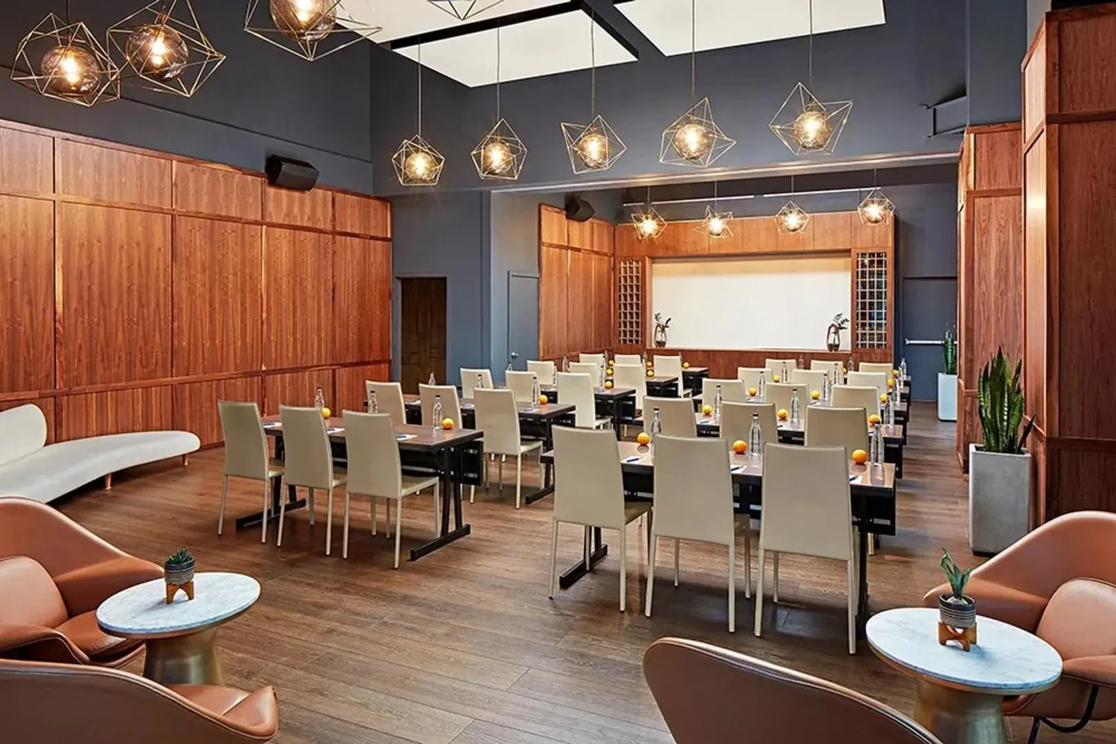 Wood-paneled meeting and event space