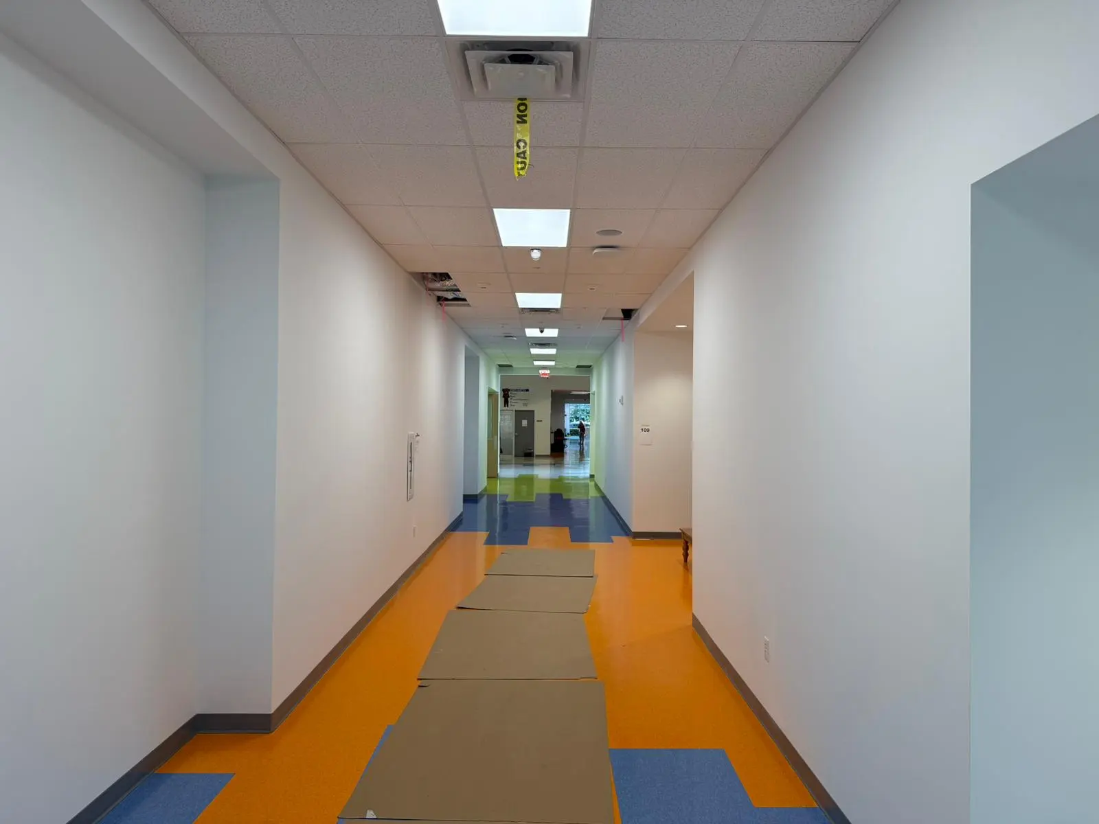 School corridor during final installation