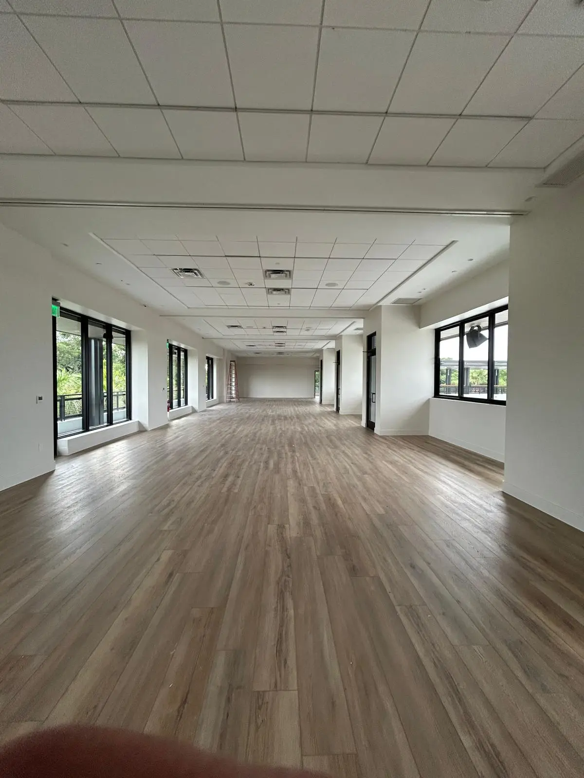 Completed commercial interior with coordinated ceiling and opening systems