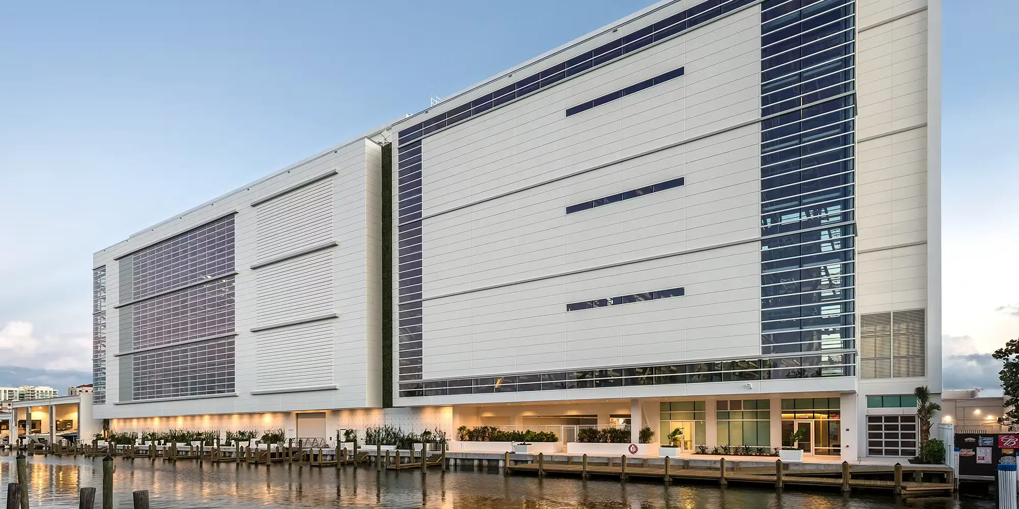 F3 Marina building rising beside the waterfront